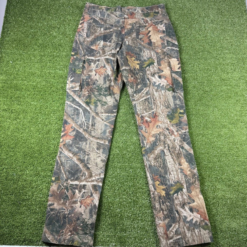 BoohooMAN Mens Real Tree Camo Cargo Pants Size 32 Oak Leaf Print Straight Leg